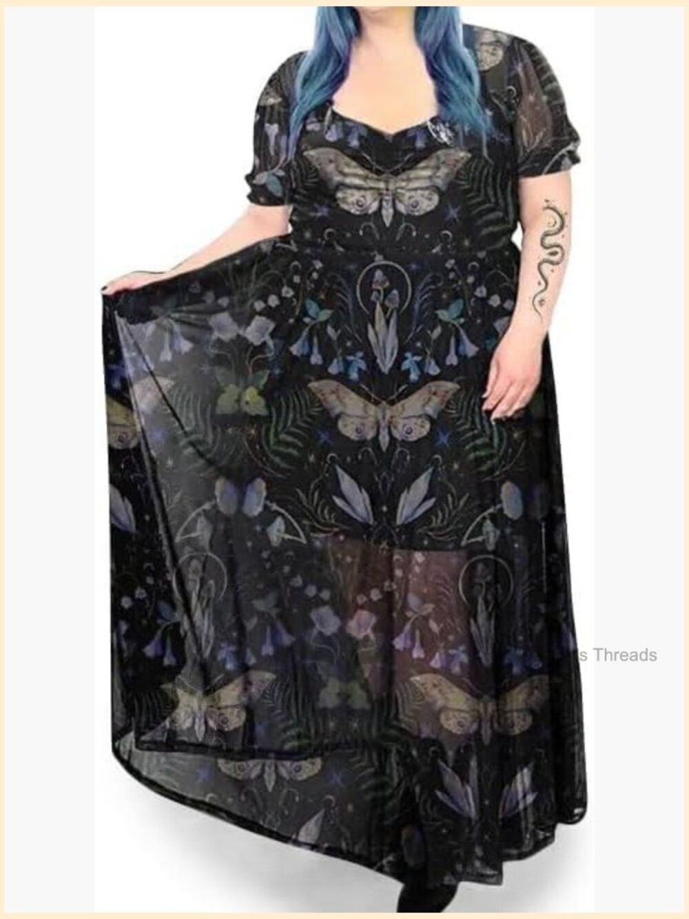 Plus Size Chiffon Maxi Dress with Forest Nature Print Sweetheart Neckline
